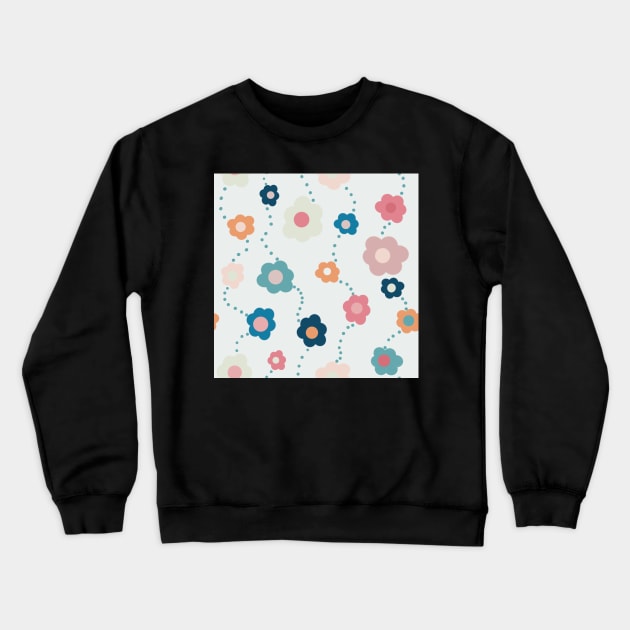 Pink, Blue  and Orange Vintage Daisy Repeat Pattern Crewneck Sweatshirt by NattyDesigns